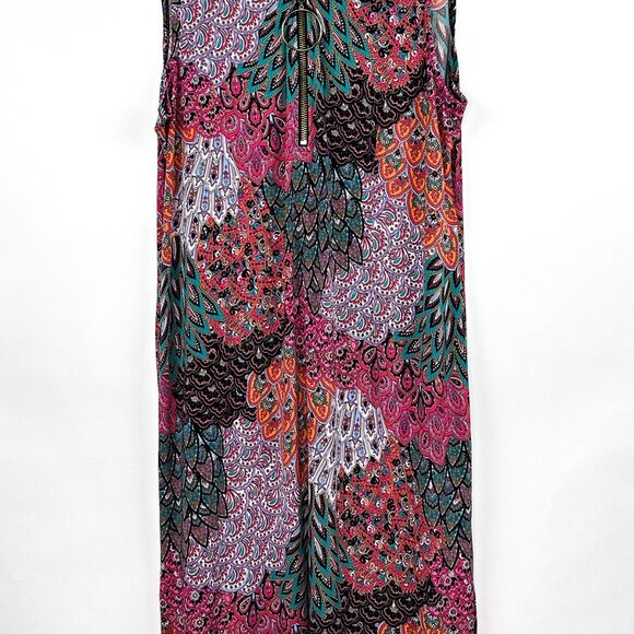 Dress Barn Peacock Pattern Sleeveless Zipper Front Maxi Dress Size XL - Picture 5 of 11